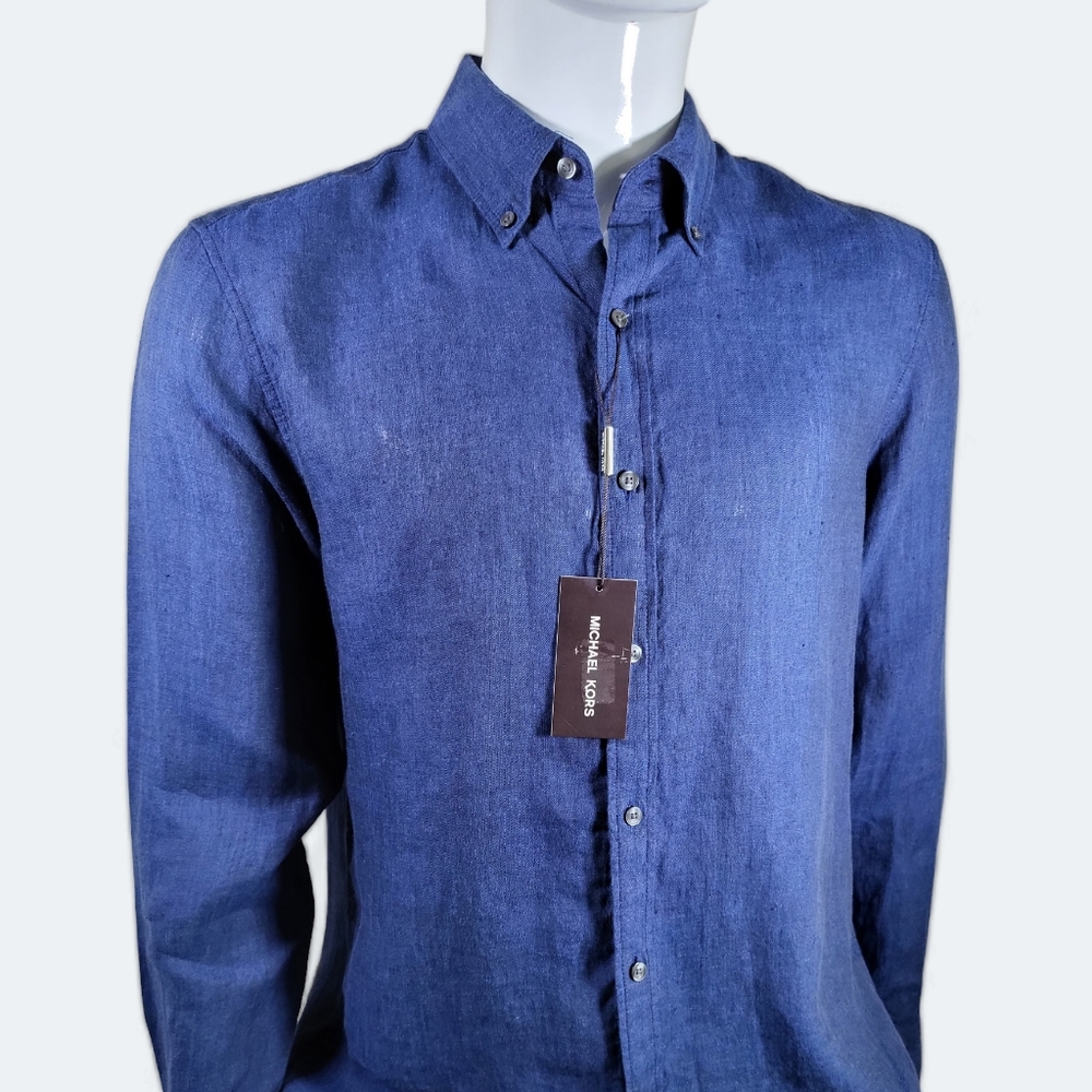 NWT MICHAEL KORS Men's Yarn Dyed 100% Linen Button Up S, XL